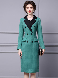 Elegant Lapel Contrasting Tweed Bodycon Dresses