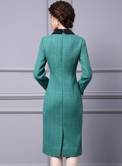 Elegant Lapel Contrasting Tweed Bodycon Dresses