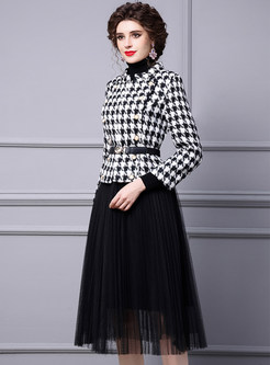 Premium Tight Tweed Open Front Jackets & Tulle Skirt Sets For Business Casual Women