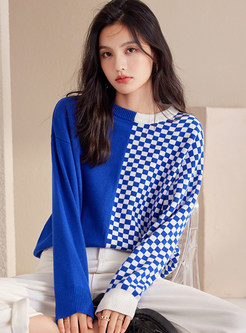 Exclusive Plaid Colorblock Loose Sweaters For Women