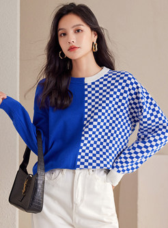 Exclusive Plaid Colorblock Loose Sweaters For Women
