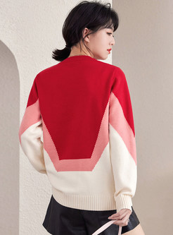 Relaxed Crewneck Color Contrast Womens Sweaters