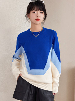 Relaxed Crewneck Color Contrast Womens Sweaters