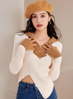 Womens Pretty Irregular Color Contrast Knitted Jumper