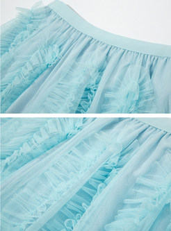 Sweet & Cute Elastic Waist Distored Selvedge Long Skirts For Women