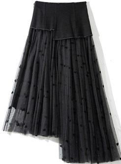 Vintage Denim Patch Irregular Midi Skirts For Women