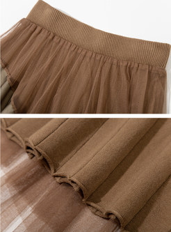 Women's Contrasting Irregular Mesh Flutter Maxi Skirts