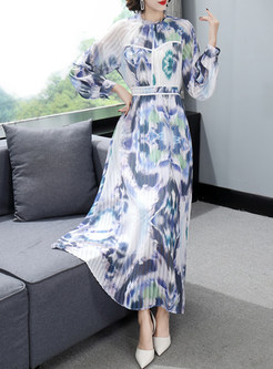 Swing Distored Selvedge Floral Print Maxi Dresses