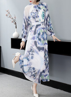 Swing Distored Selvedge Floral Print Maxi Dresses