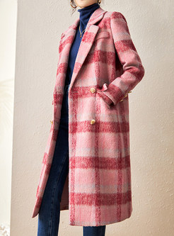 Contrasting Notched Collar Plaid Woolen Womens Coats