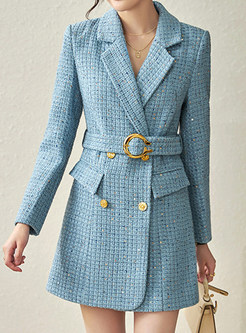 Chic Large Lapels Tweed Double-Breasted Thickened Short Dresses