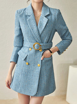 Chic Large Lapels Tweed Double-Breasted Thickened Short Dresses
