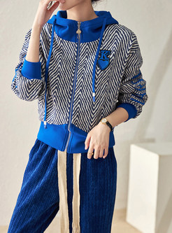Fashion Thickened Color Contrast Striped Suit 2 Pieces For Women