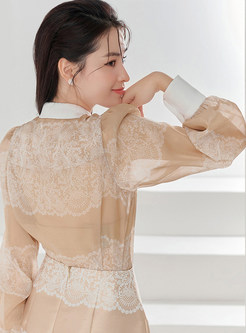Bow-Embellished Transparent Printed Mesh Womens Skirt Suit Set