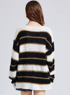 Relaxed Striped Color Contrast Oversize Womens Sweaters