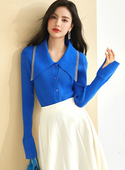 Minimalist Turn-Down Collar Solid Bodycon Open Front Knitted For Women