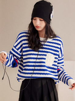 Crewneck Color Contrast Womens Sweaters