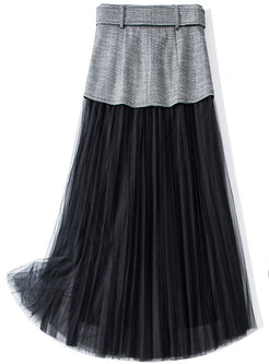 Pretty Double-Breasted Mesh Splicing Long Skirts For Women