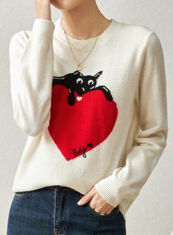 Sweet Intarsia Long Sleeve Sweaters For Women