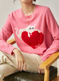 Sweet Intarsia Long Sleeve Sweaters For Women