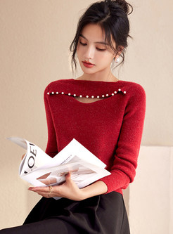 Glamorous Pullovers Ribbed-Knit Cut-Out Open Women Knit Jumper