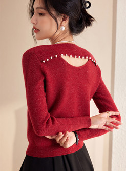 Glamorous Pullovers Ribbed-Knit Cut-Out Open Women Knit Jumper