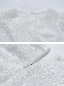 Premium Puff Sleeve Lace White Dresses