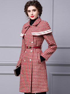 Pretty Woolen Houndstooth Double-Breasted Women's Coats