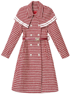 Pretty Woolen Houndstooth Double-Breasted Women's Coats