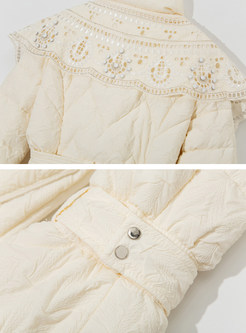 Mockneck Embroidered Fluffy Women's Puffer Coats