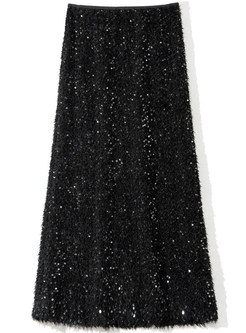 Fashion Sequined Solid Color Maxi Skirts