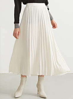 Comfort High Waisted Wool Pleated Long Skirts For Women