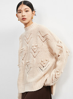 Mock Neck Chunky Knit Cutout Oversize Womens Sweaters