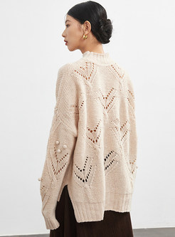 Mock Neck Chunky Knit Cutout Oversize Womens Sweaters