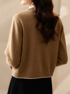 Women's Pretty Crewneck Bow-Embellished Open Front Knitted