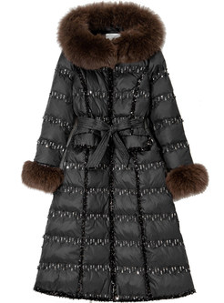 Pretty Hooded Sequined Fur-Trimmed Puffer Coats Women