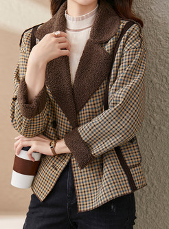 Notched Collar Plaid Double-Breasted Fur-Lined Women's Winter Coats