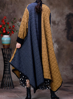 Vintage Color Contrast Crewneck Thickened Irregular Womens Winter Coats