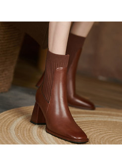 Classic Square Toe Splicing Womens Boots