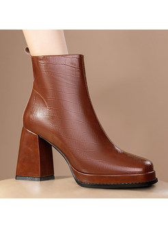 Women's Simple Block Heel Platform Boots