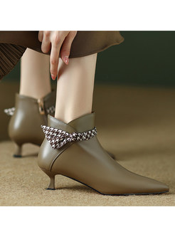 Stylish Pointed Toe Houndstooth Decoration Kitten Heel Womens Boots