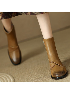 Comfort Low Heels Round Toe Womens Boots