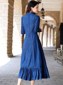 Women's Long Sleeve Big Hem Midi Dresses
