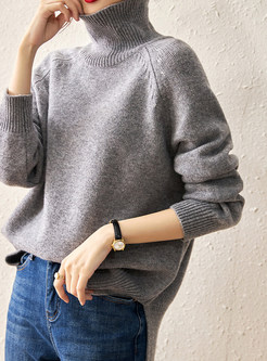 High Neck Boxy Wool Knitted Jumper For Women