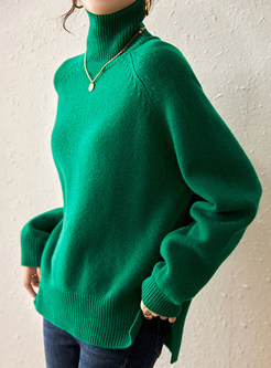 High Neck Boxy Wool Knitted Jumper For Women