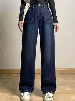 Womens Vintage Oversize High Waisted Jeans With Pockets