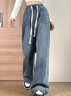Drawstring Waist Comfortable Slouchy Jean Pants For Women