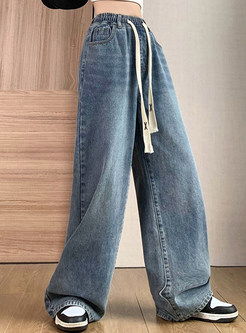 Drawstring Waist Comfortable Slouchy Jean Pants For Women