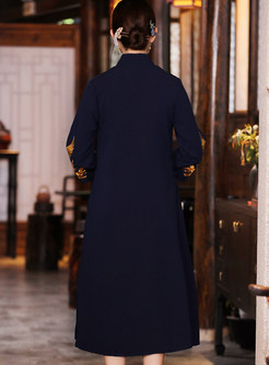 Elegant V-Neck Embroidered 3/4 Sleeve Womens Coats