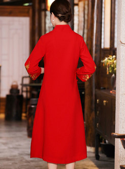 Elegant V-Neck Embroidered 3/4 Sleeve Womens Coats